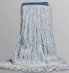 VILEDA-134867 MOPPE À CIRER 16OZ BLANCHE/BLEUE BRINS ATTACHÉE ET BOUCLÉS AVEC BANDE ÉTROITE