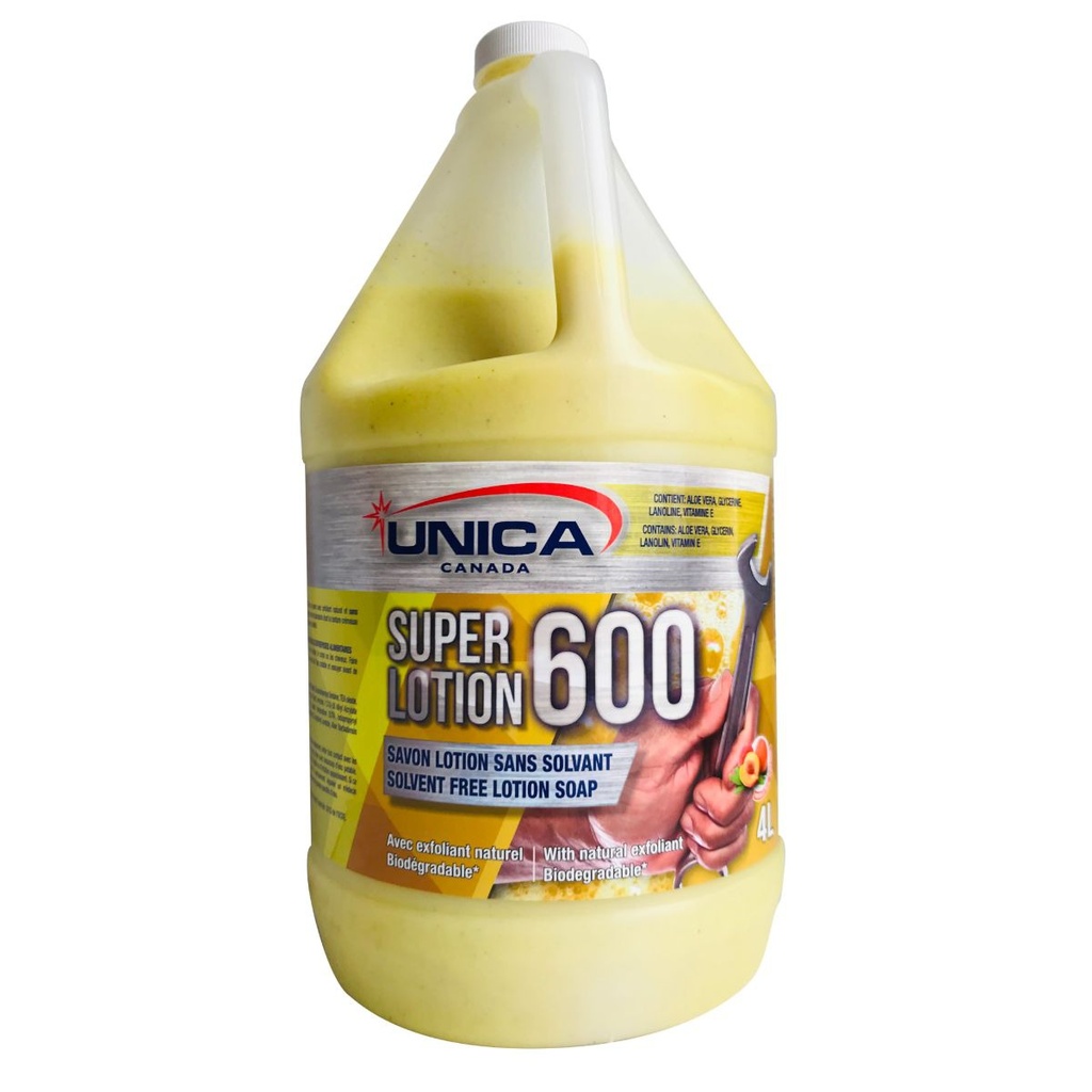 UNICA-604 ''SUPER LOTION 600'' SAVON LOTION DOUX POUR LES MAINS JAUNE 4L