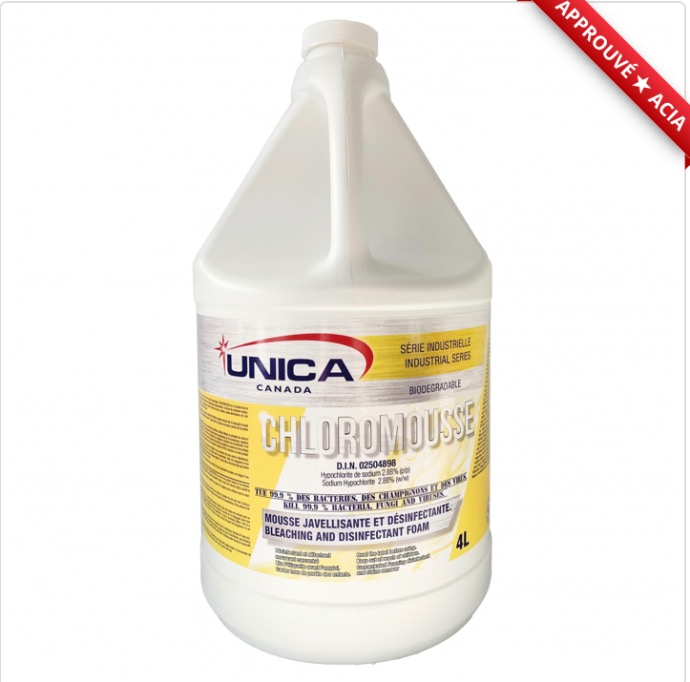 UNICA-NCLOM04 ''CHLOROMOUSSE'' DÉSINFECTANT, JAVELISANT, MOUSSANT 4L