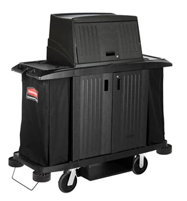 RUBBERMAID-FG9T1900BLA  CHARIOT HOTEL NOIR AVEC CAPOT ET PORTES