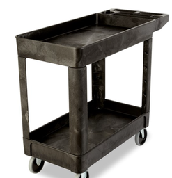 [054500] RUBBERMAID-FG450089BLA CHARIOT UTILITAIRE ROBUSTE NOIR  À POIGNÉE PLATE, TABLETTE À REBORD, PETIT, CAPACITÉ DE 500LB